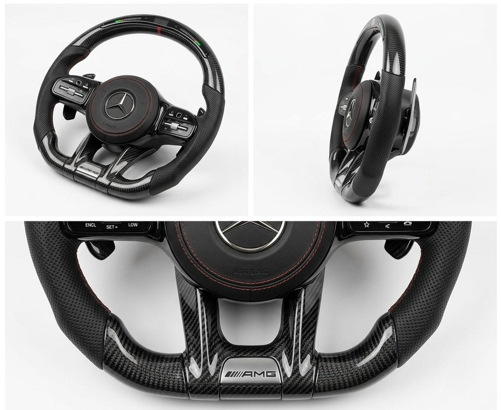 Mercedes AMG carbon fibre steering wheel with LED lights