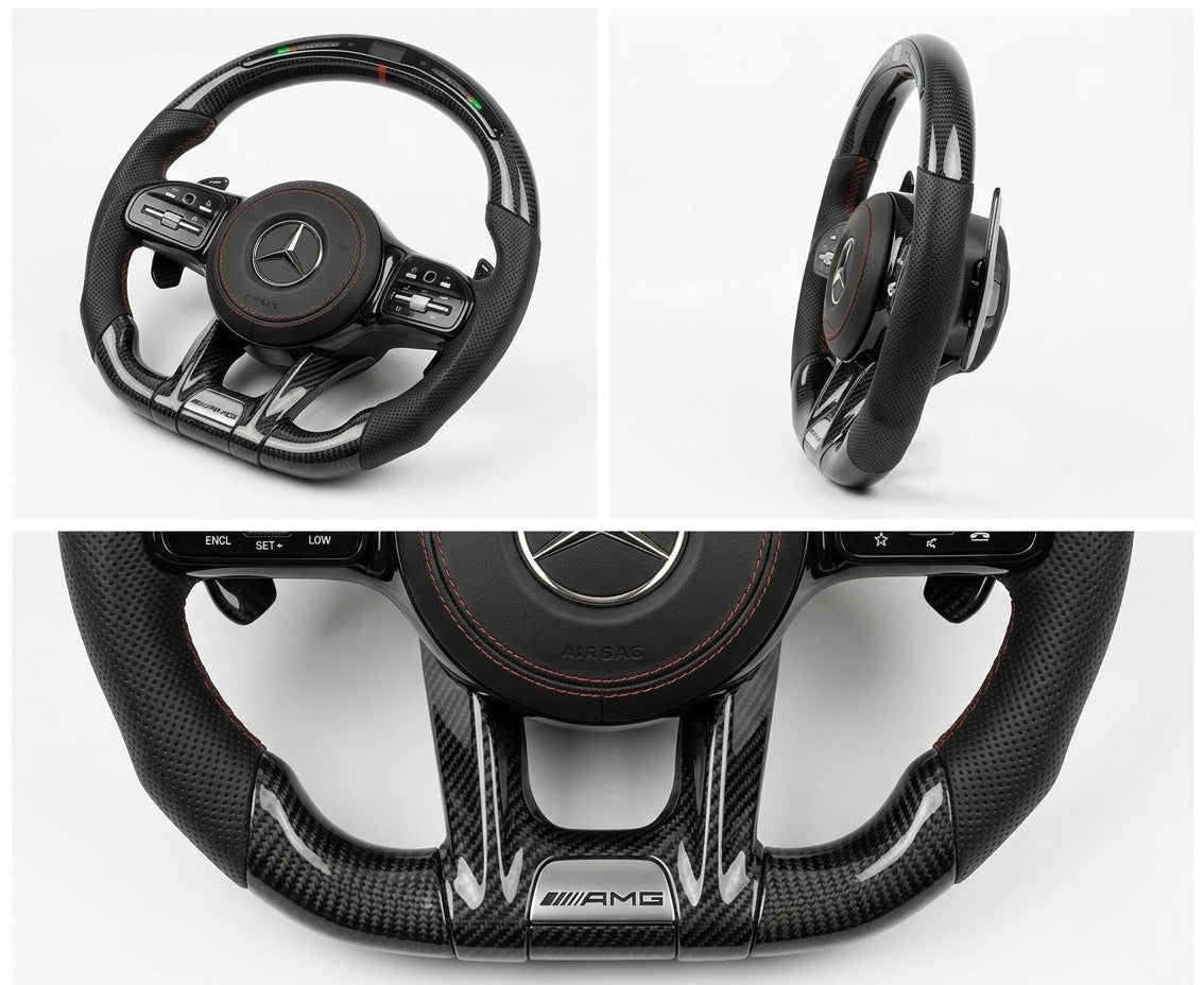 Mercedes AMG carbon fibre steering wheel with LED lights