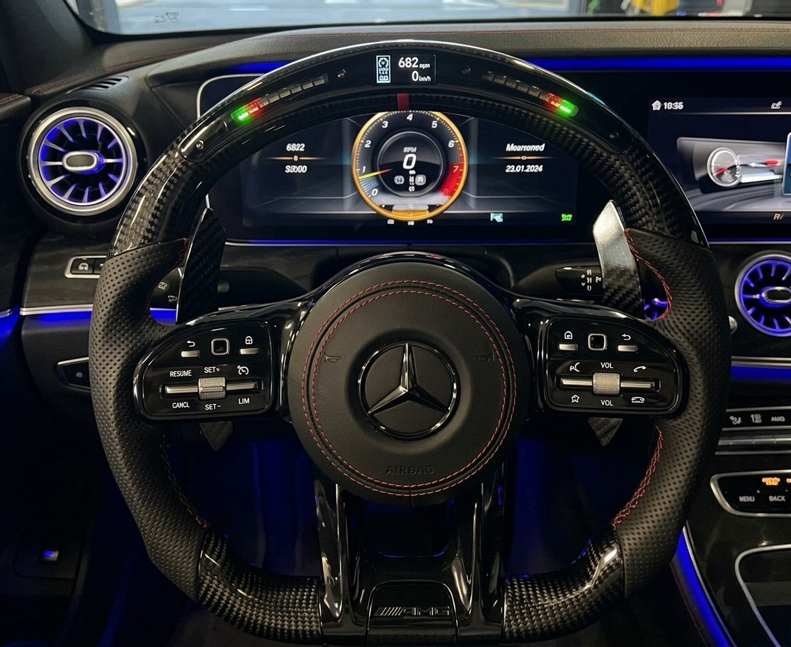 Mercedes AMG carbon fibre steering wheel with LED lights