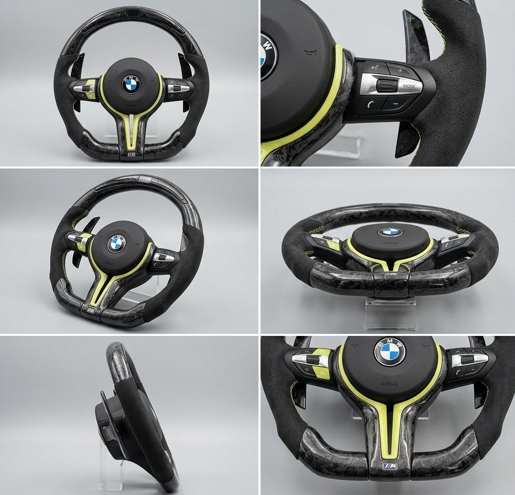 BMW M carbon fibre steering wheel with LED lights and alcantara