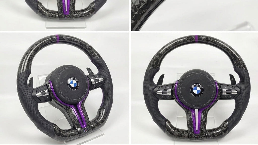 BMW M performance forged carbon fibre steering wheel with purple accent