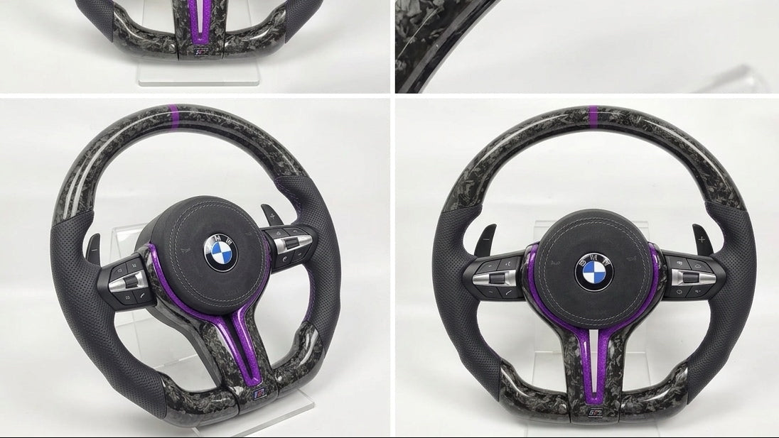 BMW M performance forged carbon fibre steering wheel with purple accent