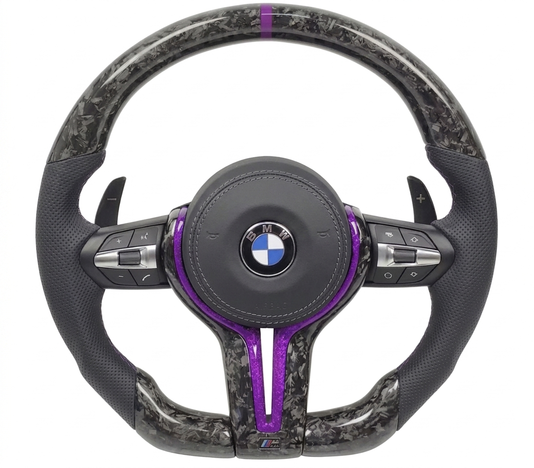 BMW M performance forged carbon fibre steering wheel with purple accent
