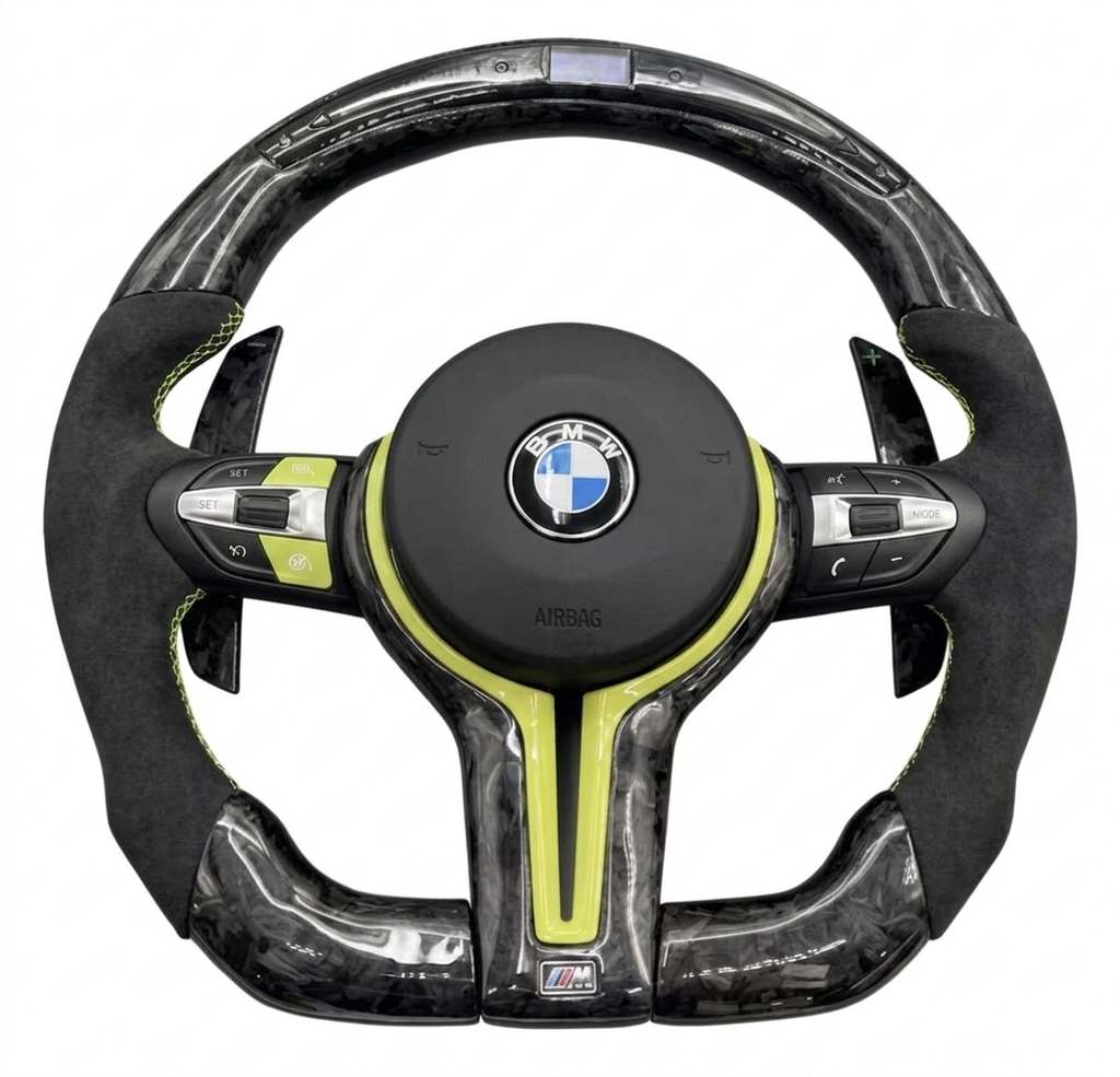 BMW M carbon fibre steering wheel with LED lights and alcantara
