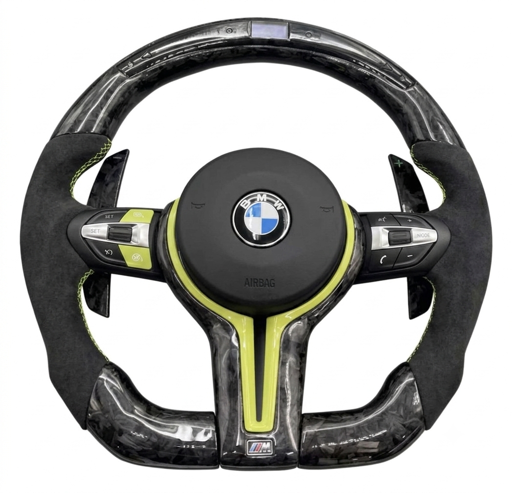 BMW M carbon fibre steering wheel with LED lights and alcantara