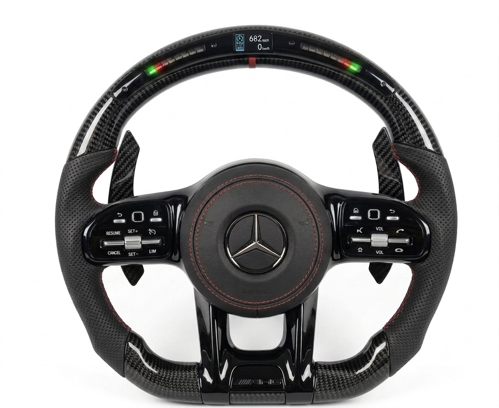 Mercedes AMG carbon fibre steering wheel with LED lights