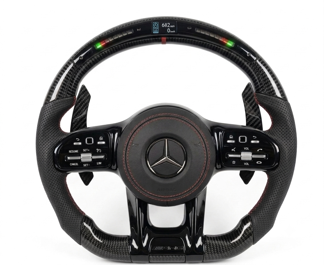 Mercedes AMG carbon fibre steering wheel with LED lights